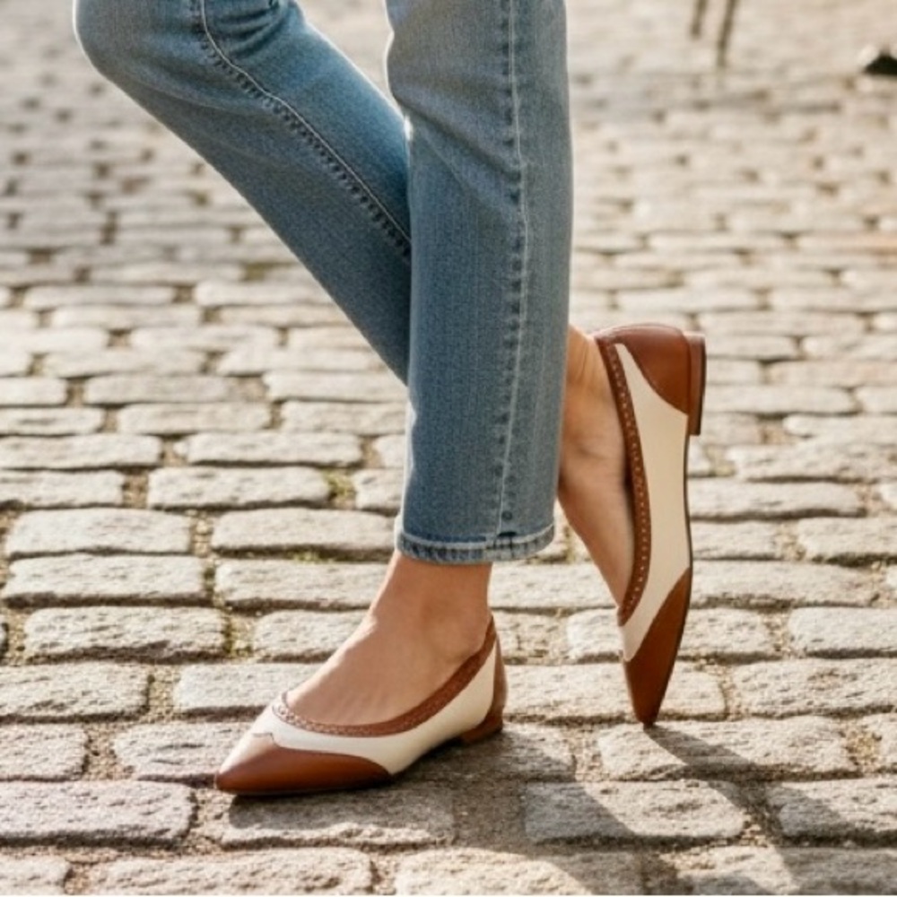 J. Crew Leather Two Tone Scalloped Flats